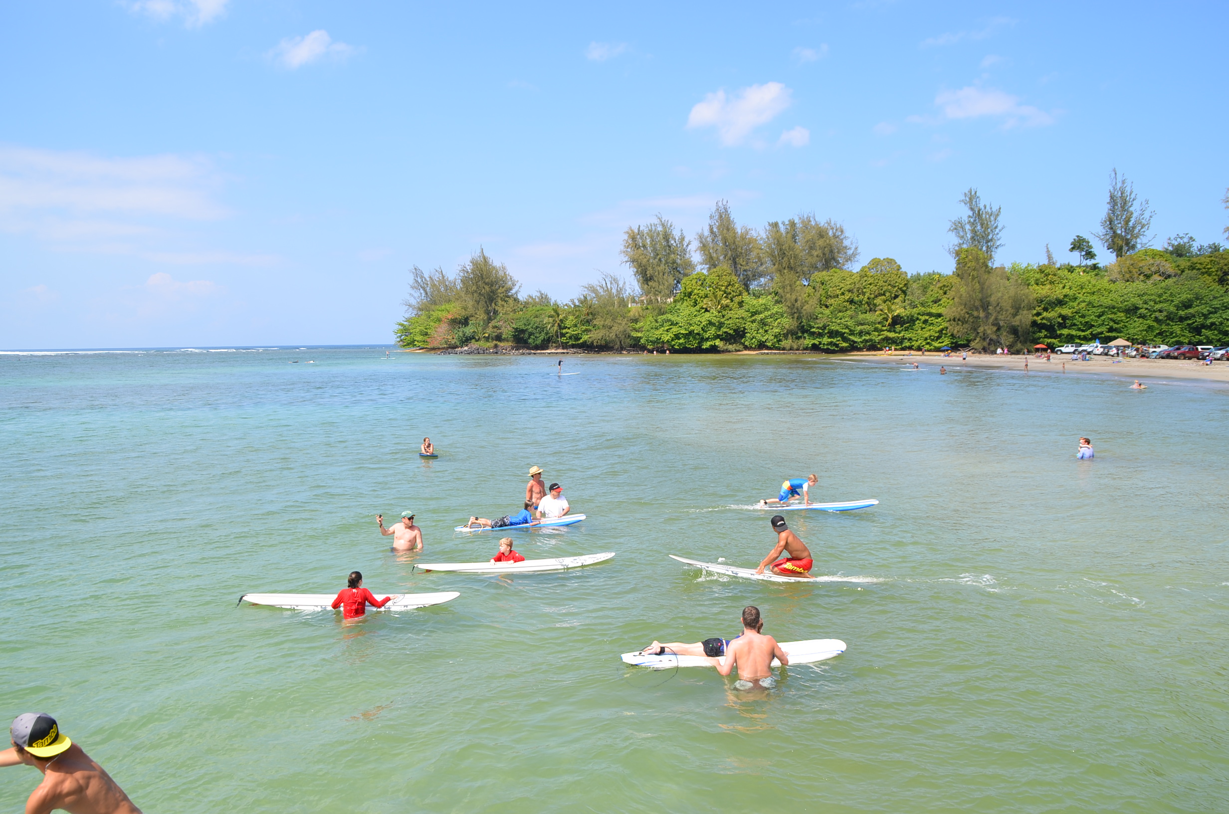 Learning to surf at Hanalei Bay