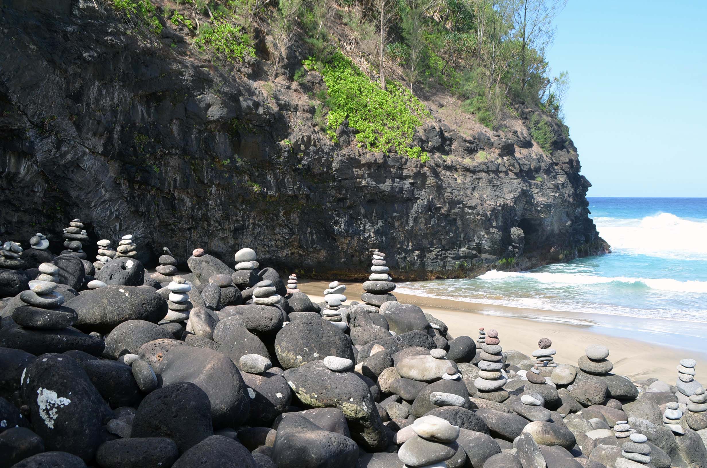 Inukshuks at Hanakapi’ai Beach on the Kalalau trail