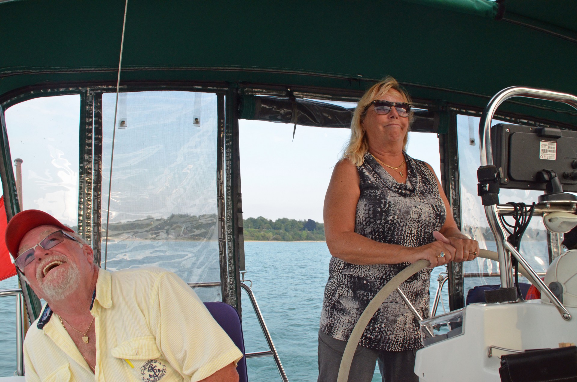 Lorraine at the Helm on Lake Huron