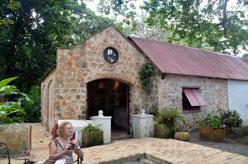 Alison waiting for lunch at St. Nicholas Abbey, northern Barbados