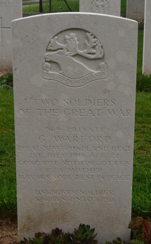 Garland Warford & Unknown Soldier at Beaumont Hamel