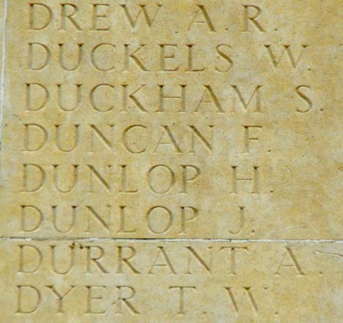 Two Missing Dunlops at Thiepval Monument