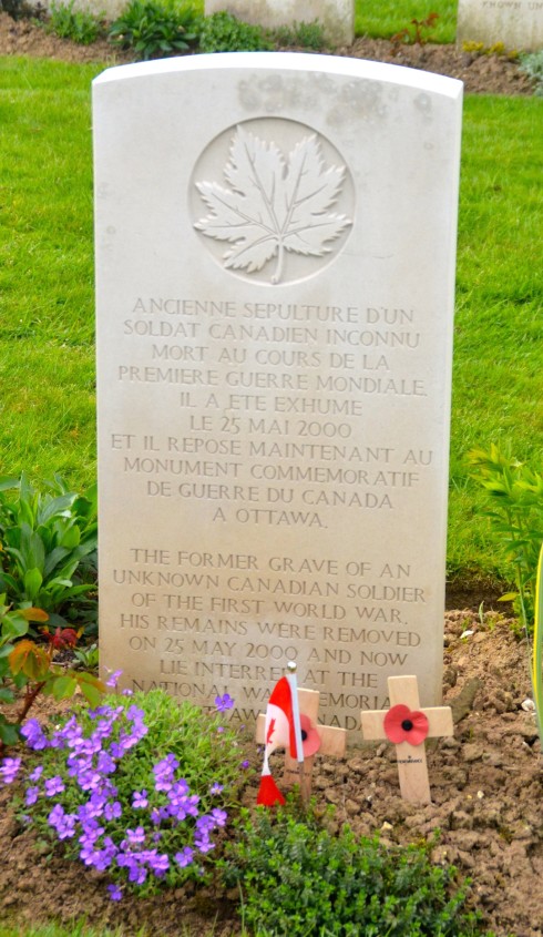 Former grave of Canada's unknown soldier in Cabaret Rouge Cemetery