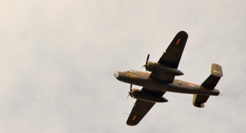 Stirling Bomber flying over Wageningen