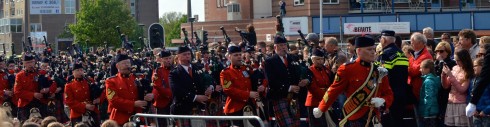 Massed pipe band in the Wageningen Liberation Parade