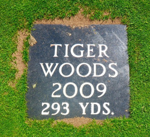 Tiger Woods Plaque on 16 Fairway