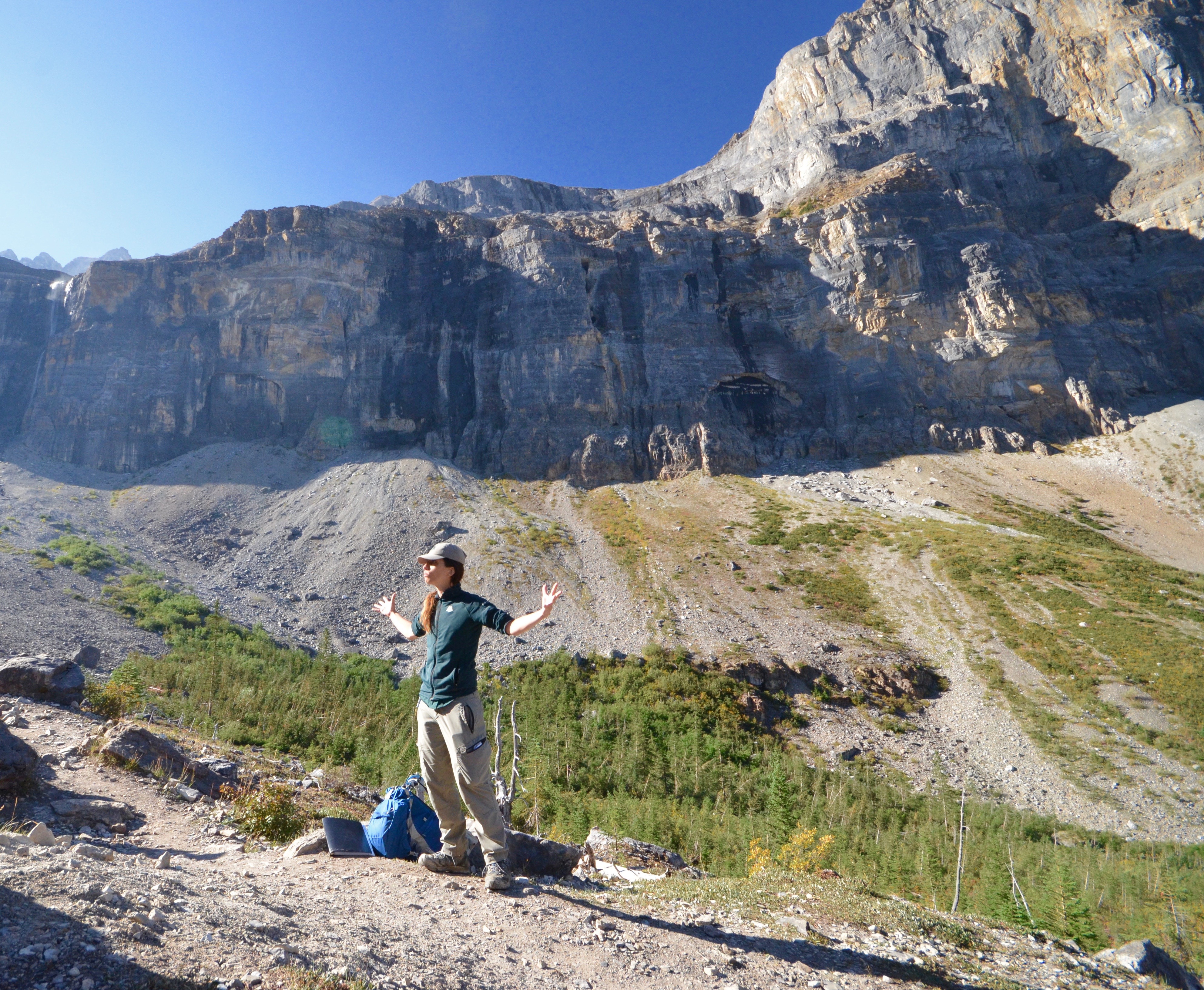 Laura Uses Her Arms to Demonstrate Geological Time, Kootenay National Park