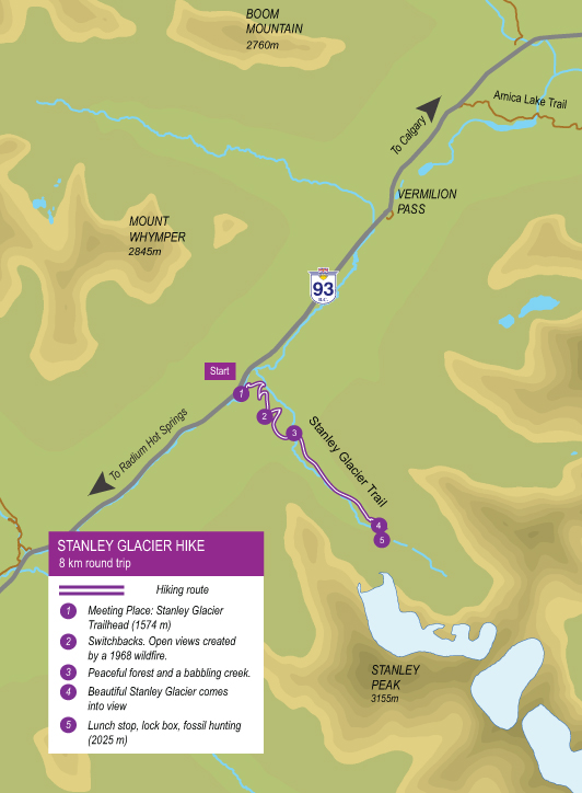 Map of Stanley Glacier Fossil Hike, Kootenay National Park