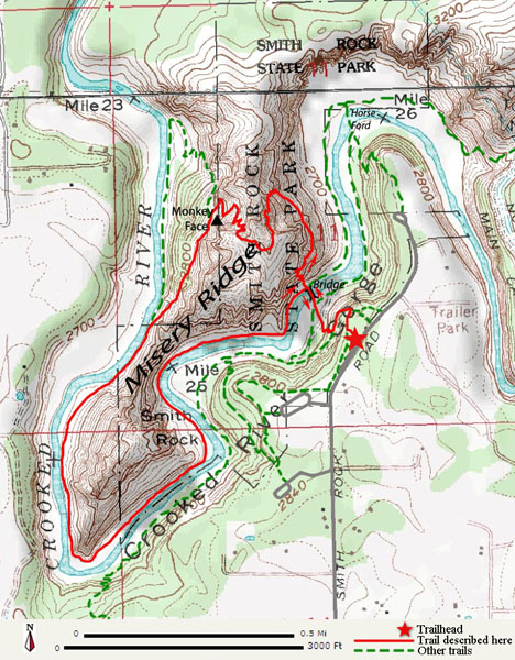 Map of Misery Ridge Trail, Smith Rock