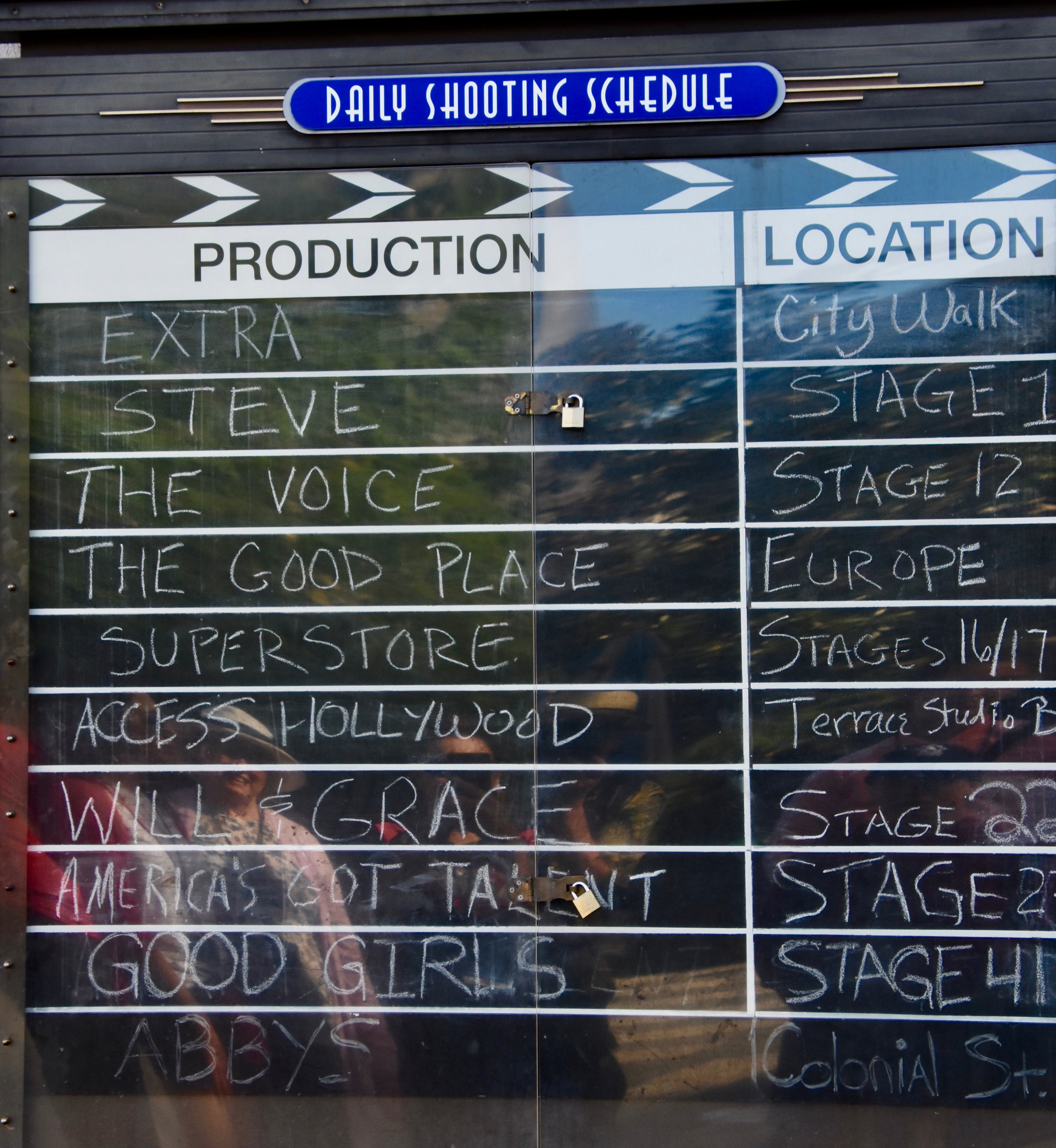 Today's Shooting Schedule, Universal Studios, Los Angeles
