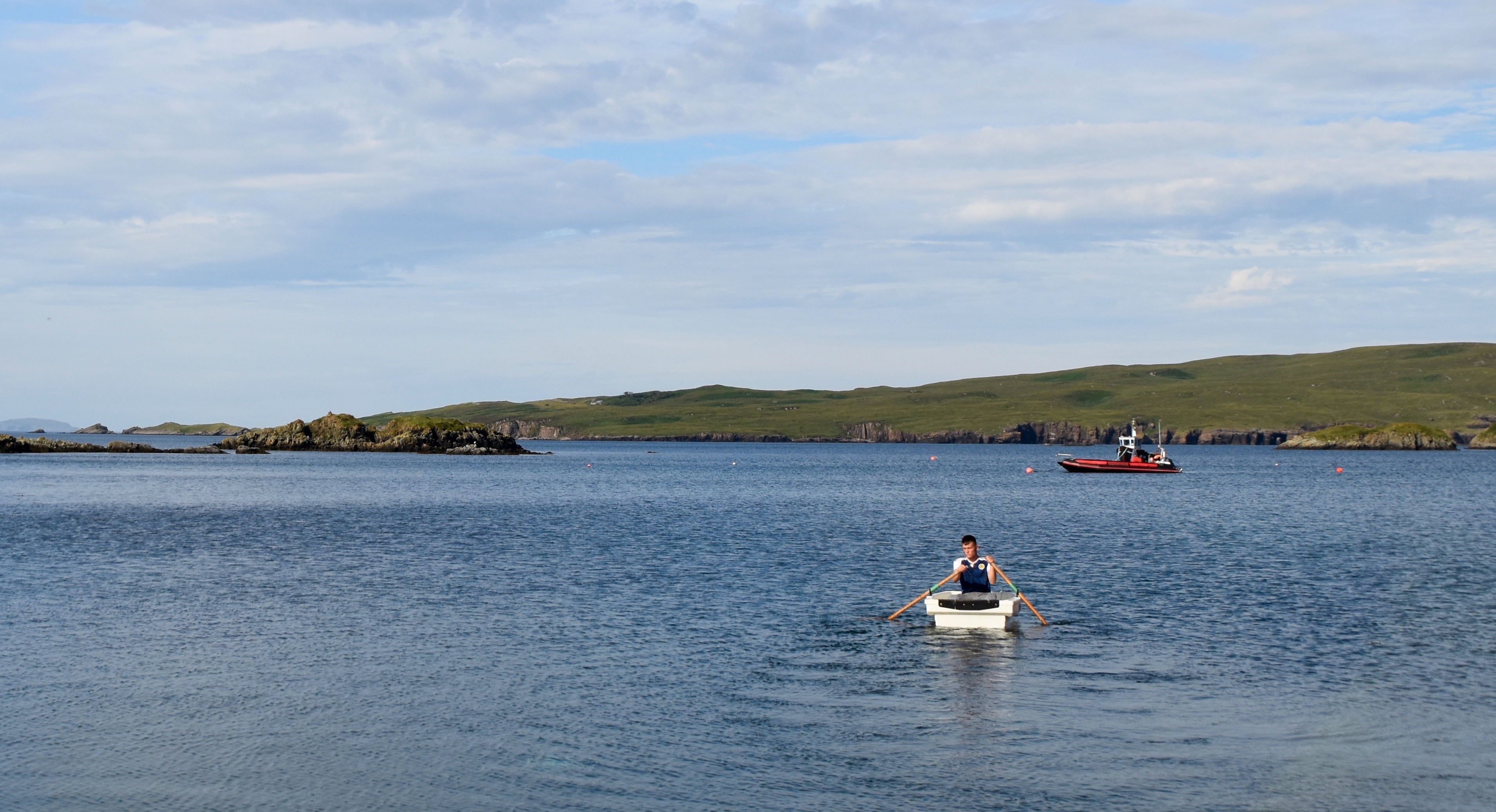 Rowing to get the Boat to Handa