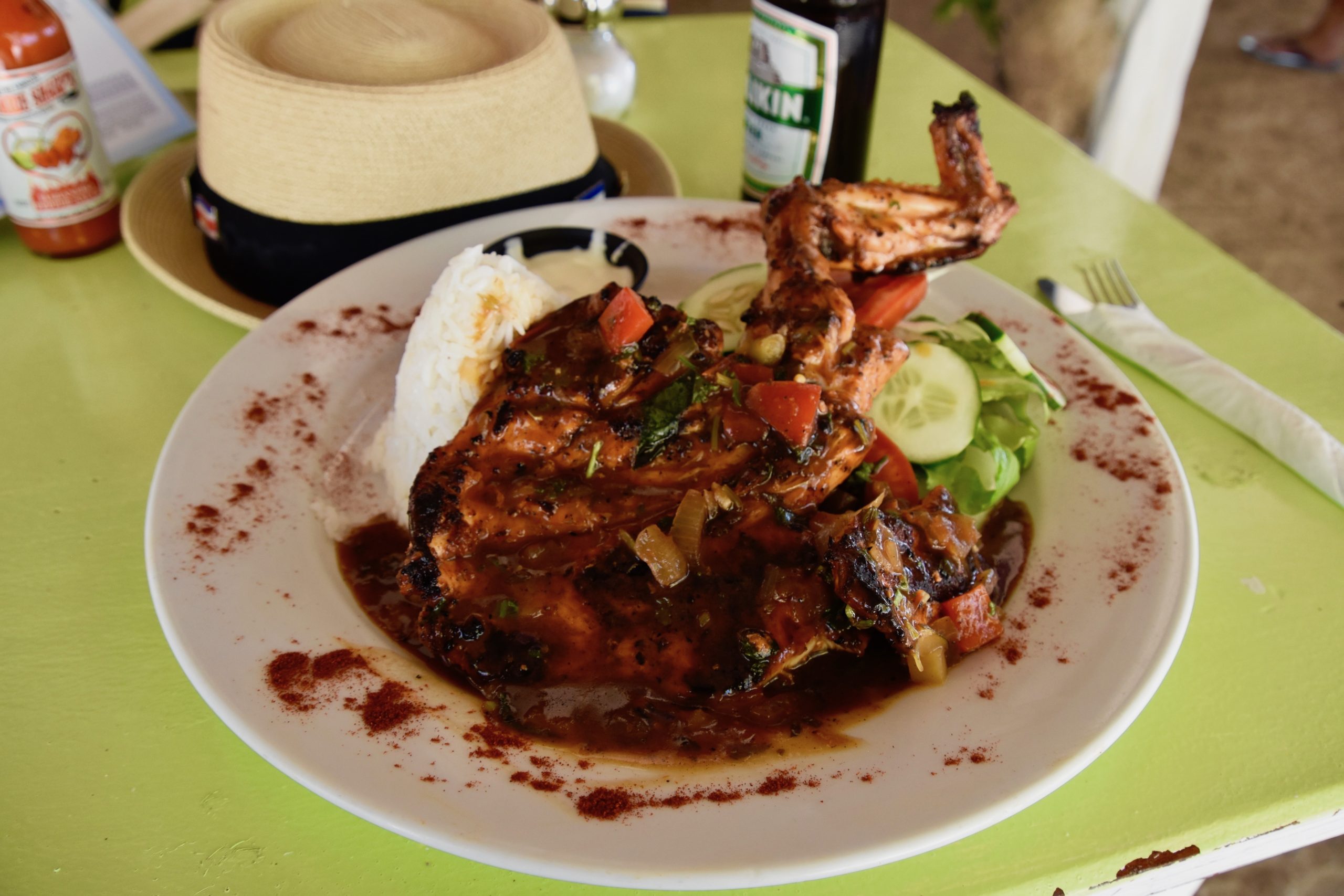 Jerked Chicken at Secret Beach, Ambergris Caye