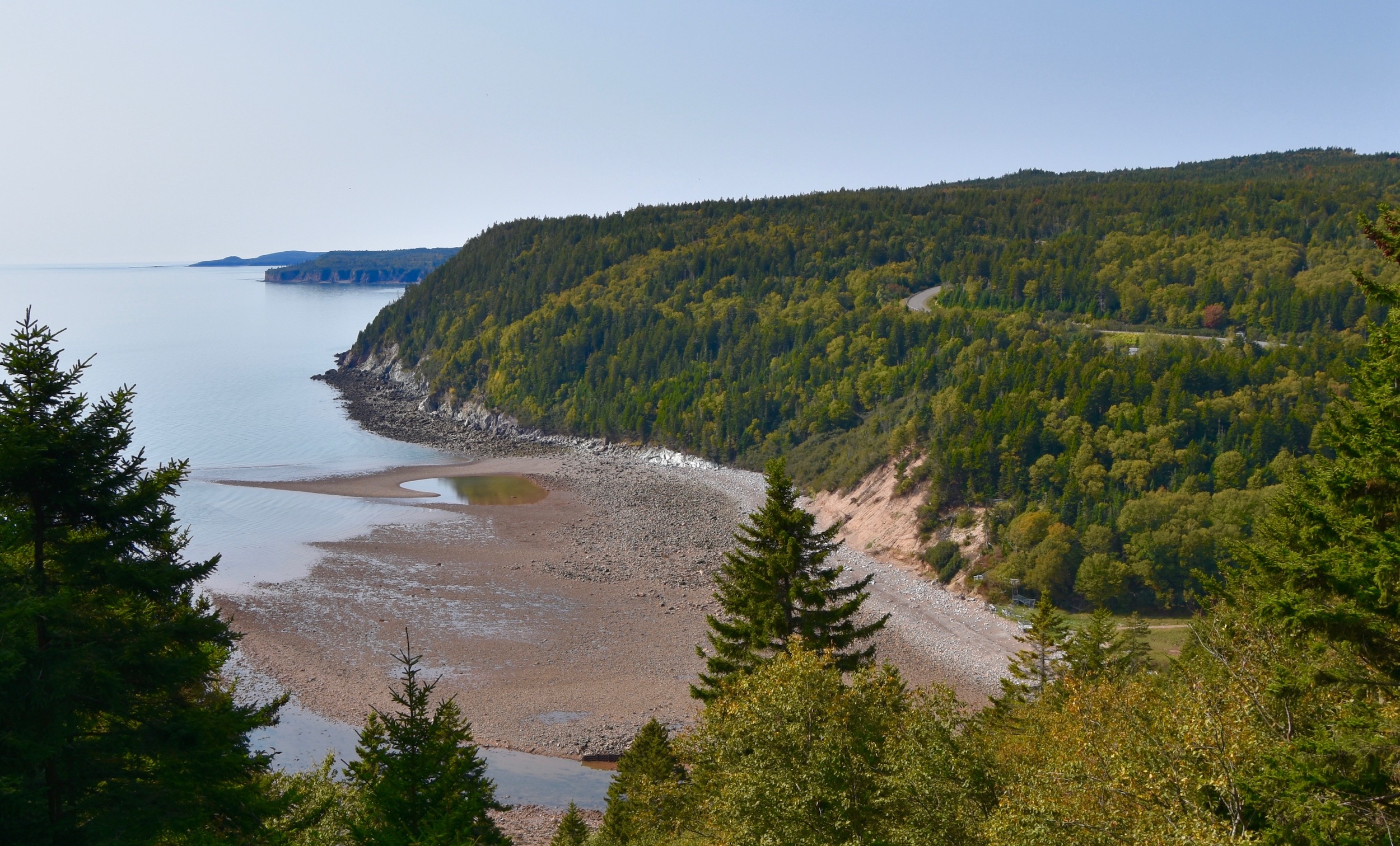 Fondo Gran Puente Sobre El Río Salmón En Fundy Trail Parkway Foto