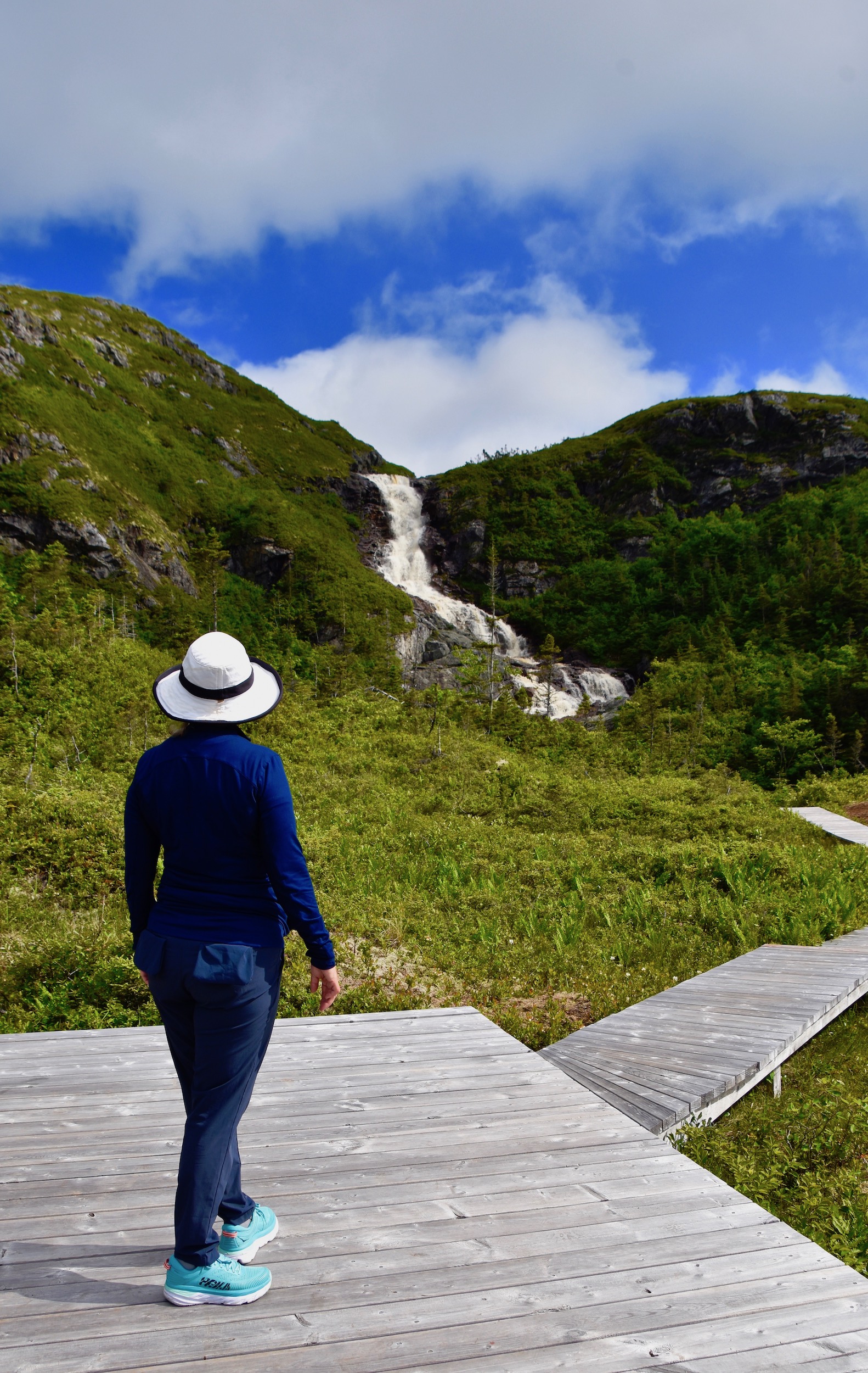 Alison on the Barachois Falls Trail, the Granite Coast