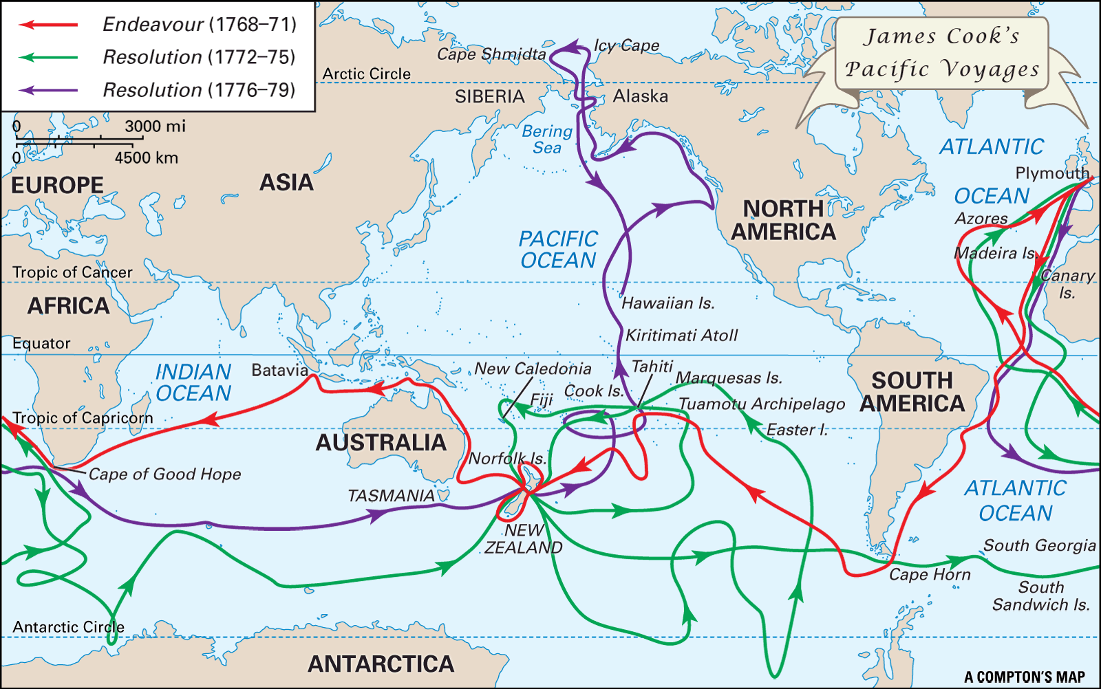 how did james cook travel