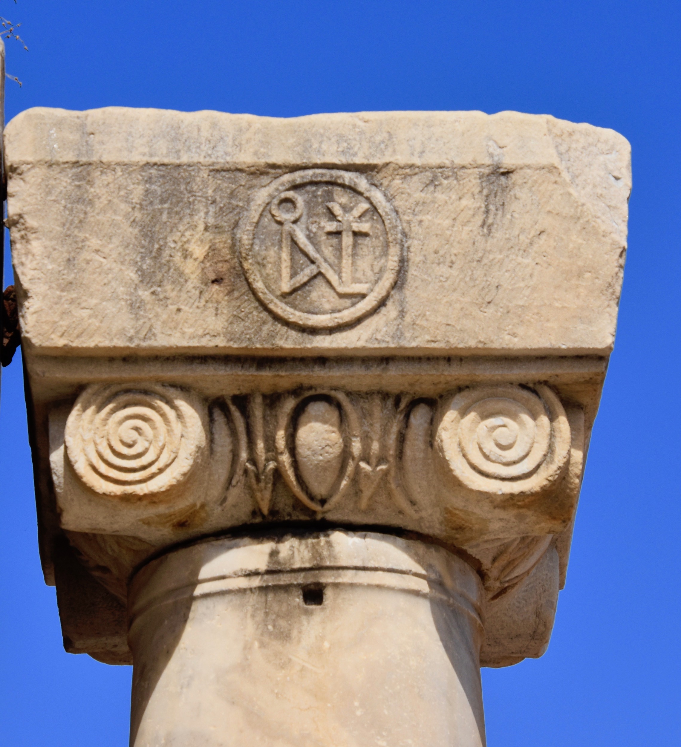 Christian Symbols on an Older Column, Basilica of Saint John