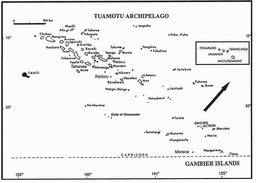 Map of Tuamotu Archipelago with Kauehi