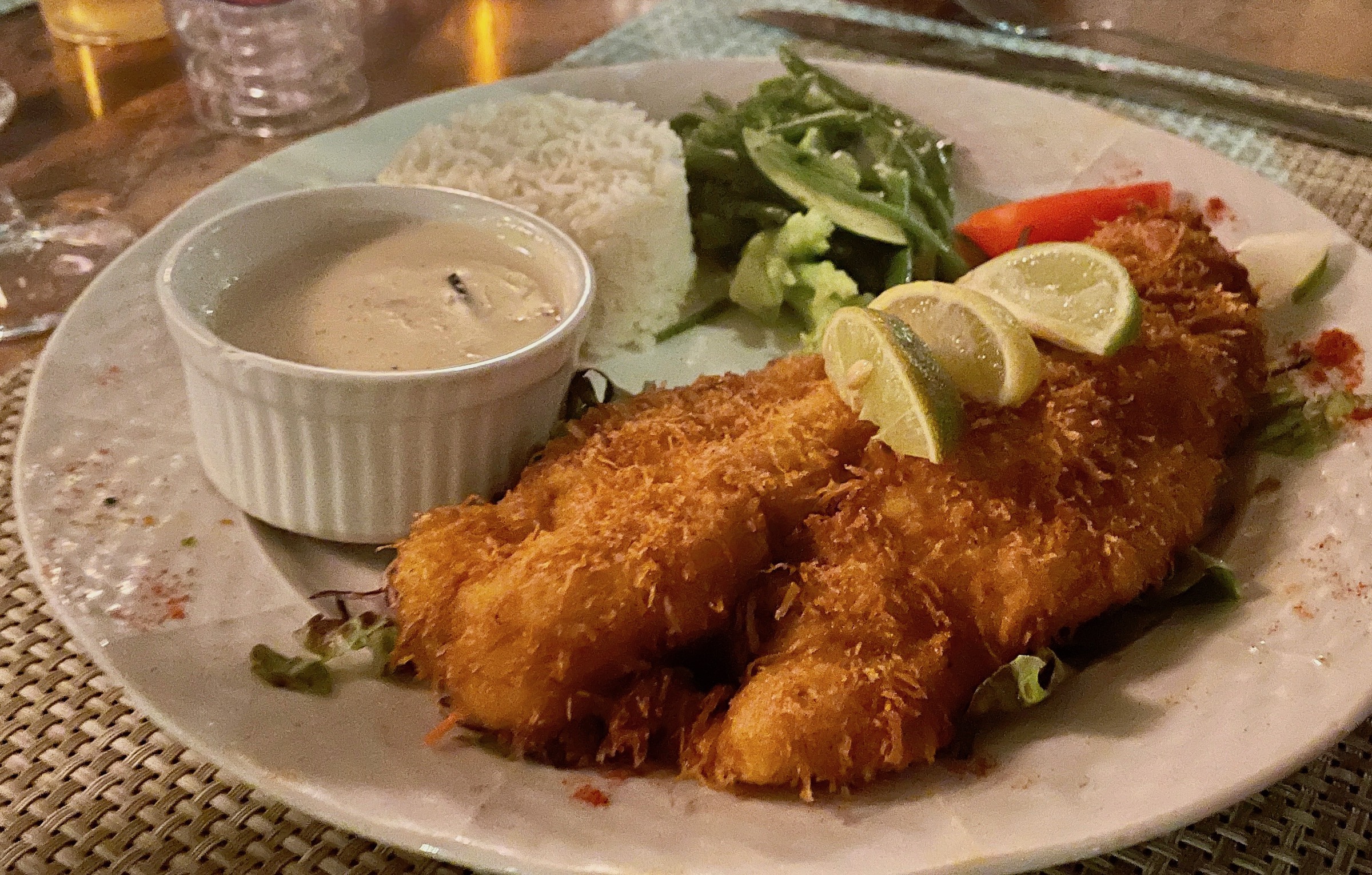 Coconut Crusted Parrot Fish, Bloody Mary's, Bora Bora