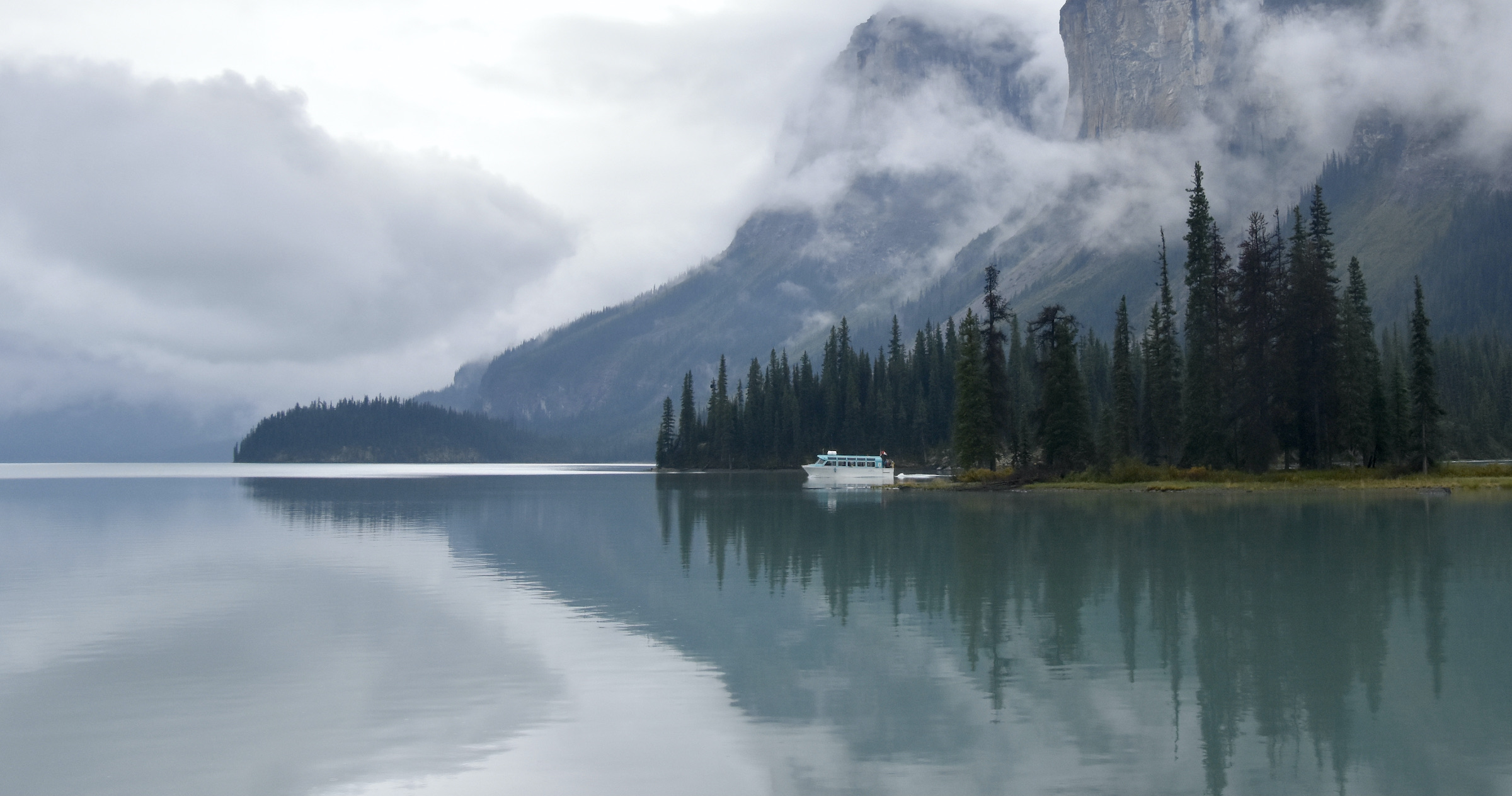 Boat on Maligne Lake, Jasper National Park