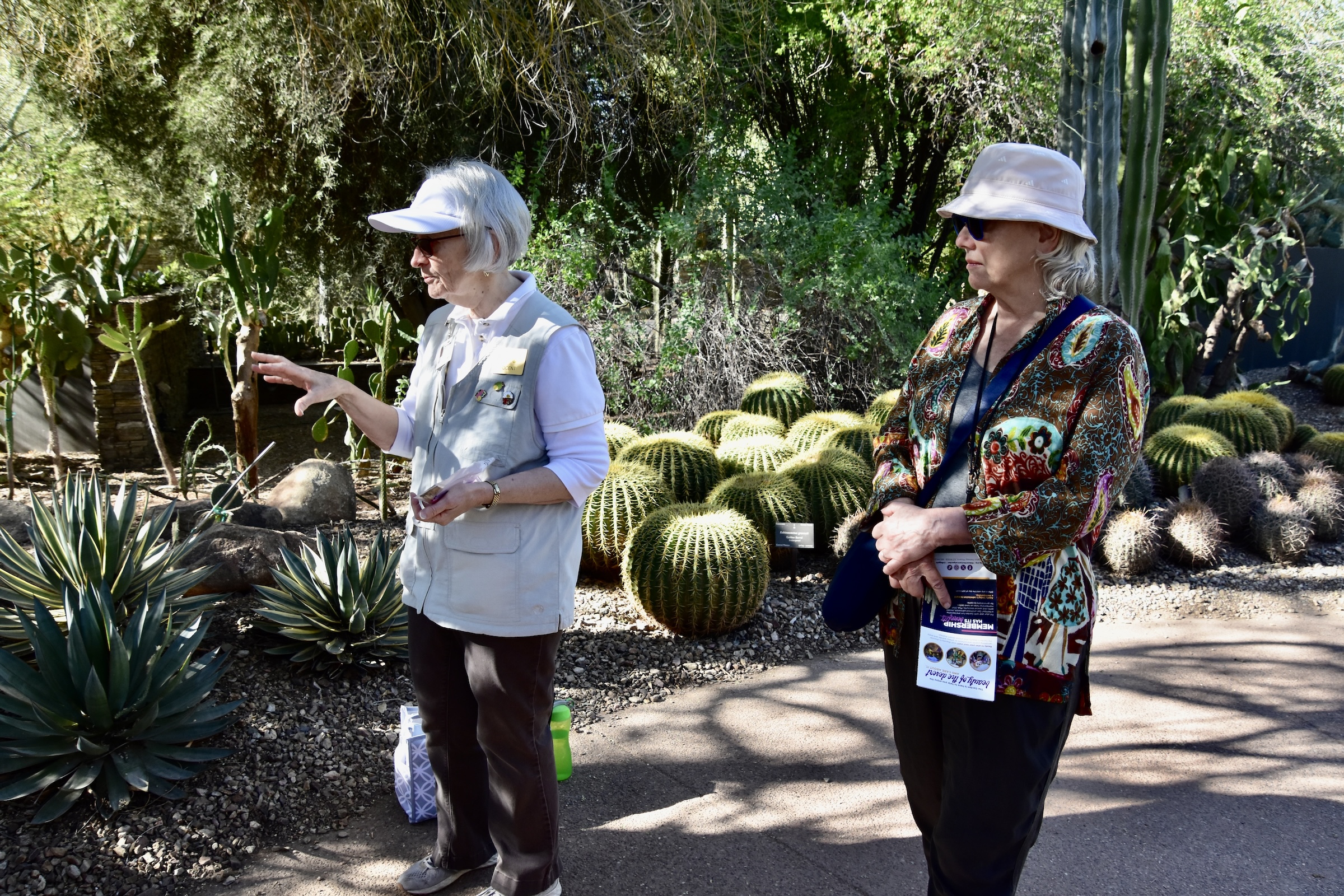 Alison with the Docent, Desert Botanical Garden