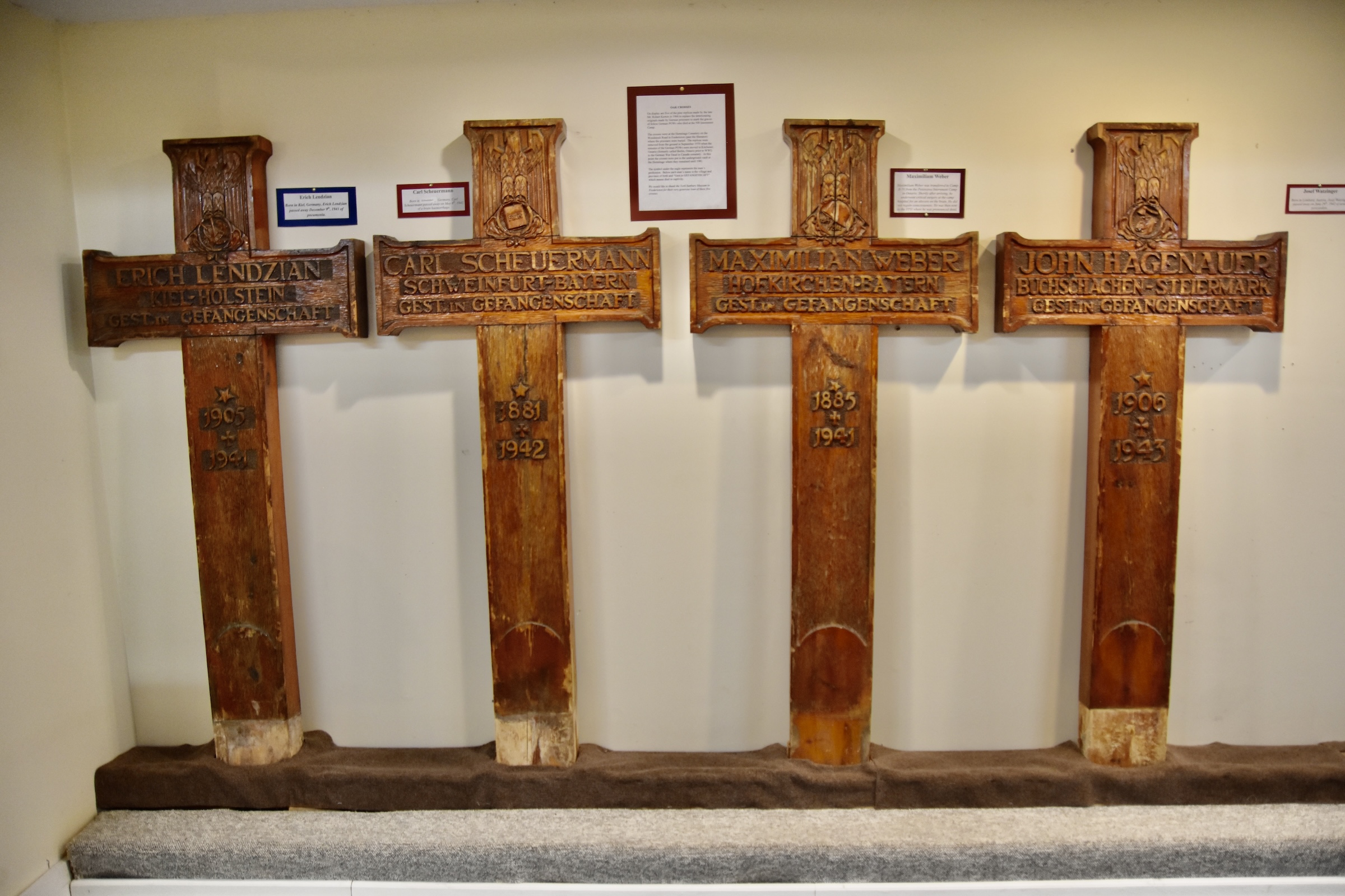 Oak Crosses of POWs Who Died, Minto Internment Camp Museum