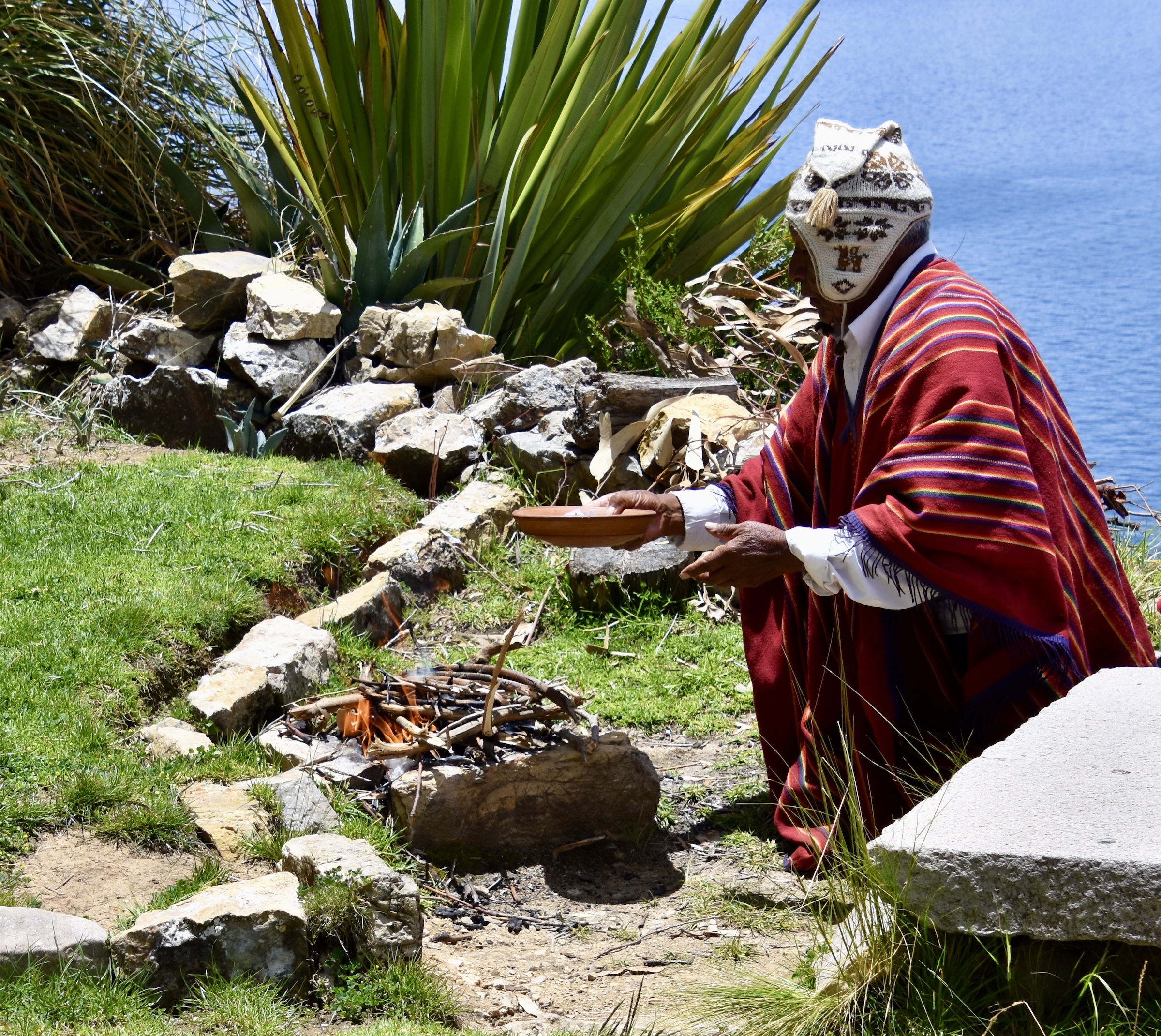 Shaman Heating the Offerings, Isla del Sole, Bolivia