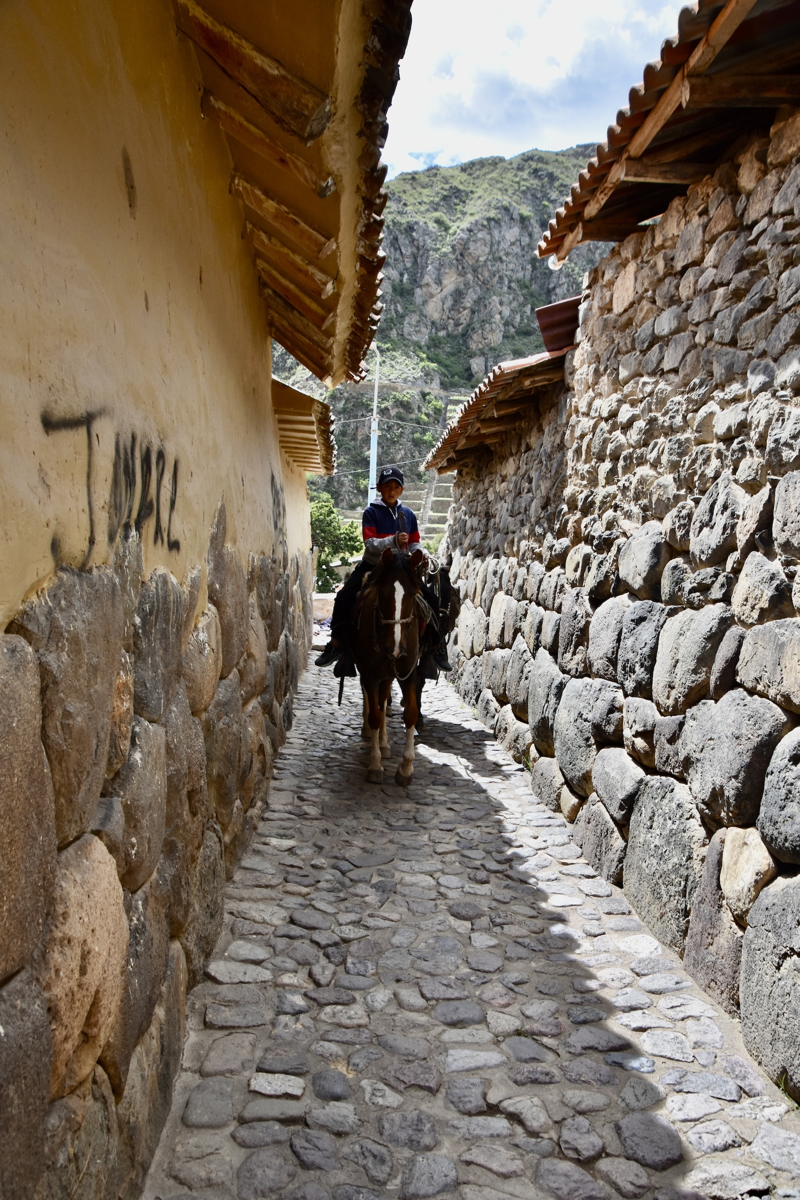 Meeting a Boy on a Horse in Ollantaytambo